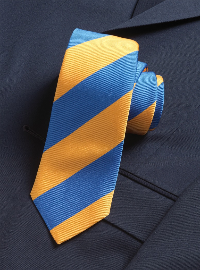 Silk Block Striped Tie in Azul Blue and Canary Yellow