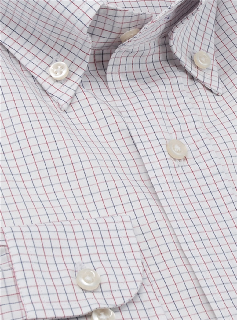 Red and Navy Check Button Down