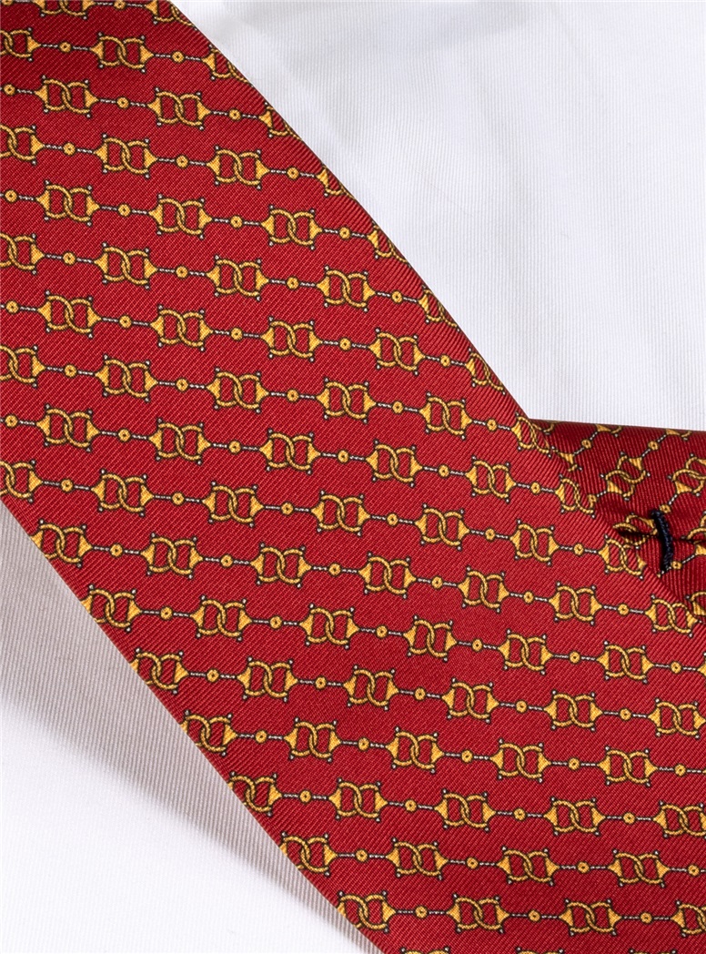 Silk Horse Bit Motif Tie in Ruby