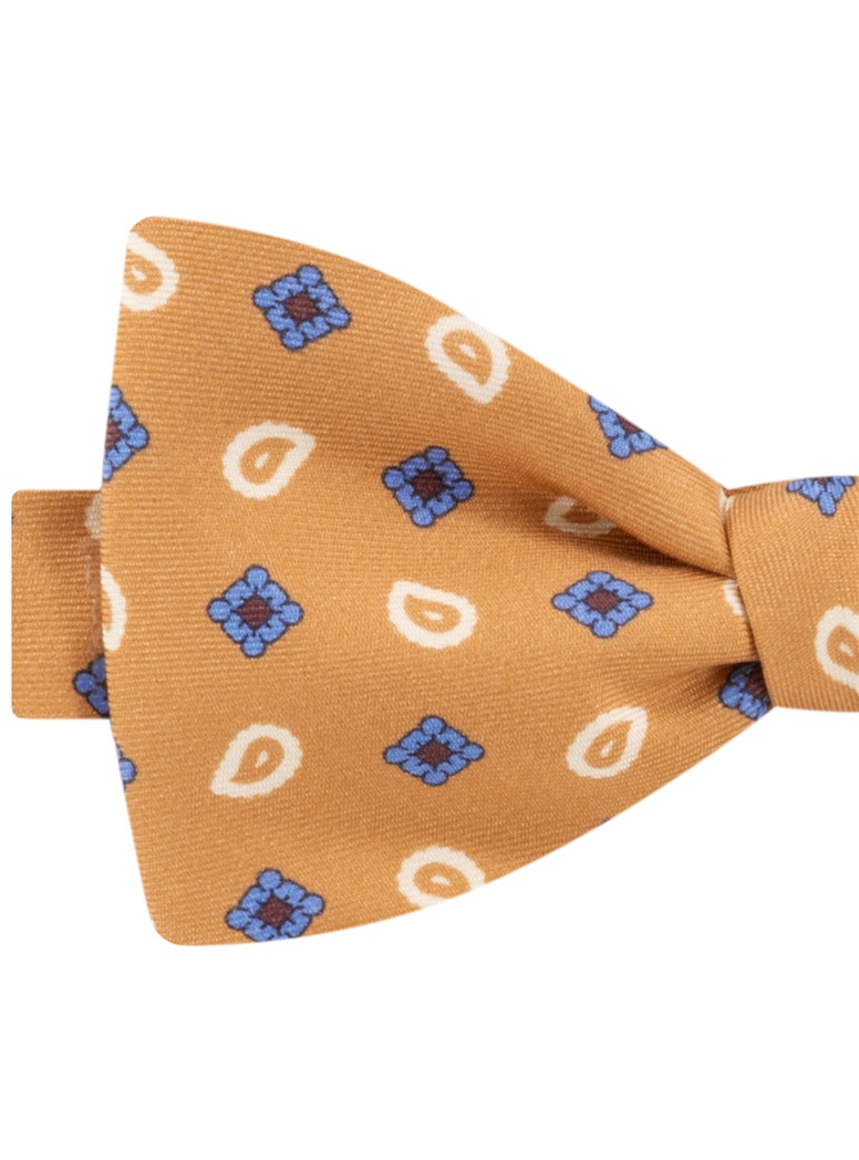 Silk Paisley Neat Printed Bow Tie in Mustard