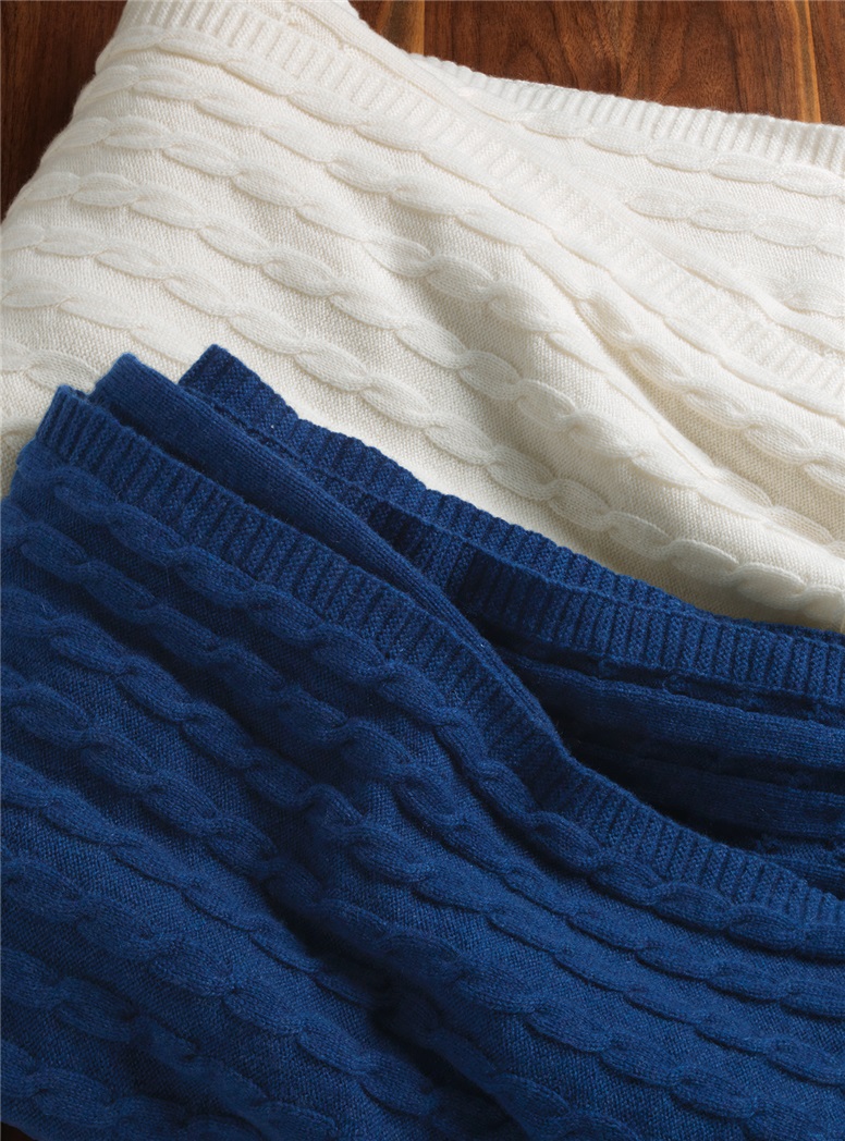 Cashmere Cable Knit Wrap in Marine