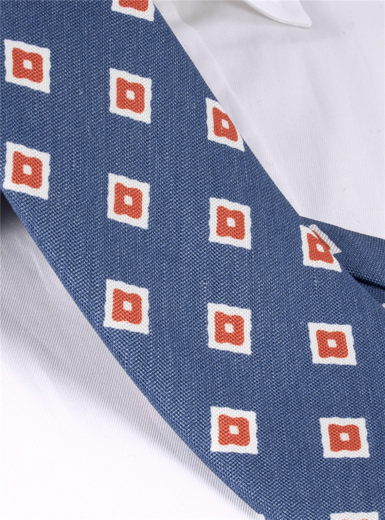 Silk and Linen Diamond Motif Tie in Navy
