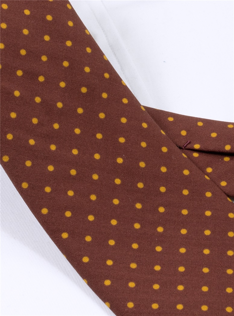 Wool Printed Dots Tie in Wine with Amber
