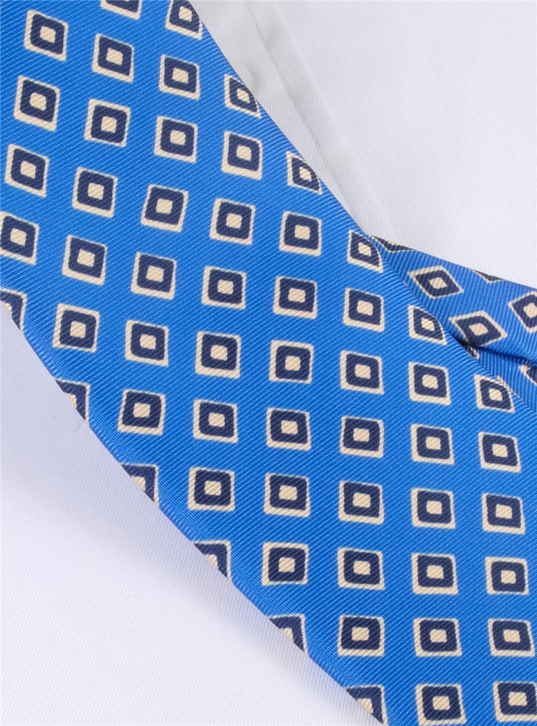 Silk Print Diamond Motif Tie in Cobalt