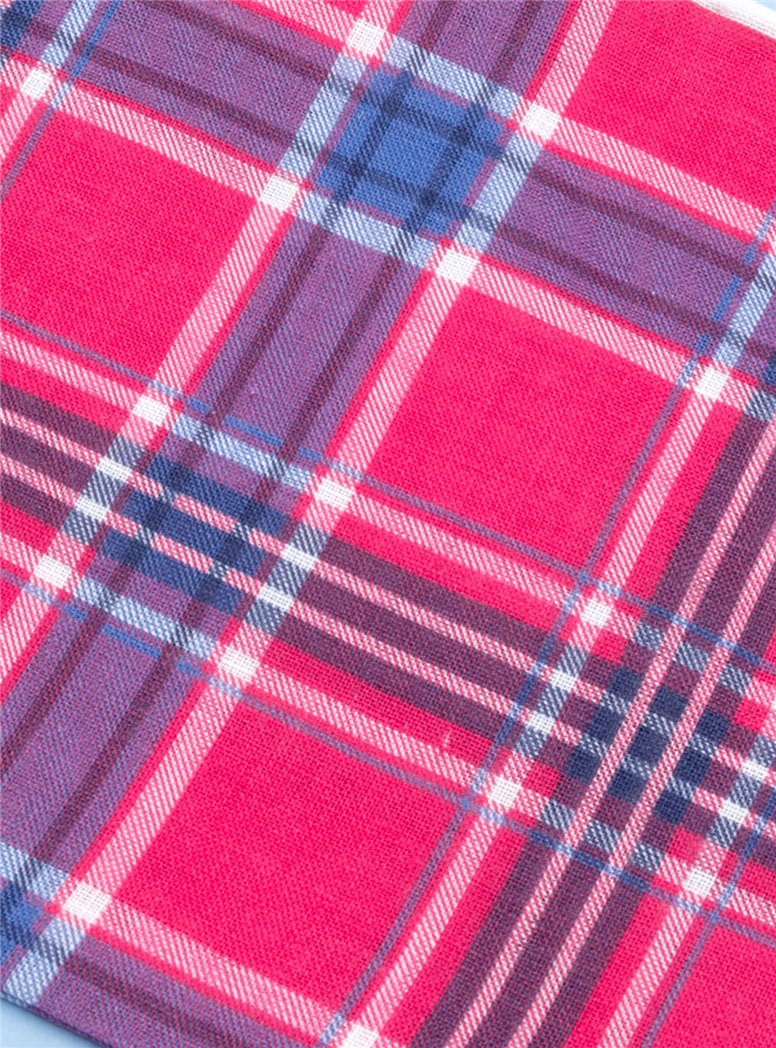 Azalea and Navy Plaid Linen Pocket Square