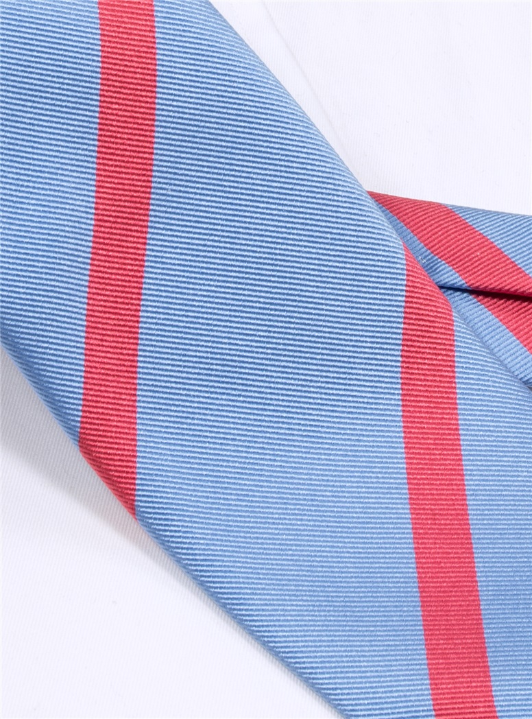 Silk Bar Striped Tie in Sea Blue with Azalea