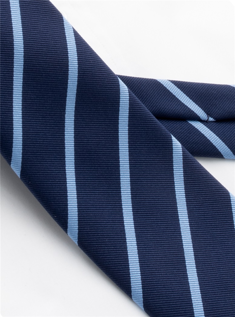 Silk Striped Tie in Navy and Cornflower