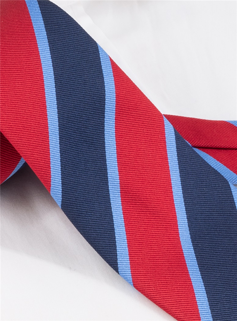 Silk Block Stripe Tie in Navy and Fire