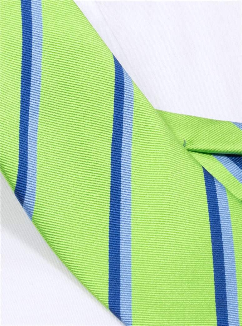 Silk Double Stripe Tie in Lime