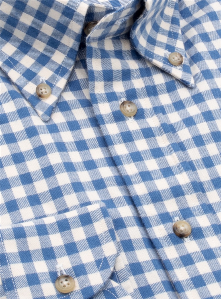 Delft and Cream Brushed Cotton Gingham Button Down