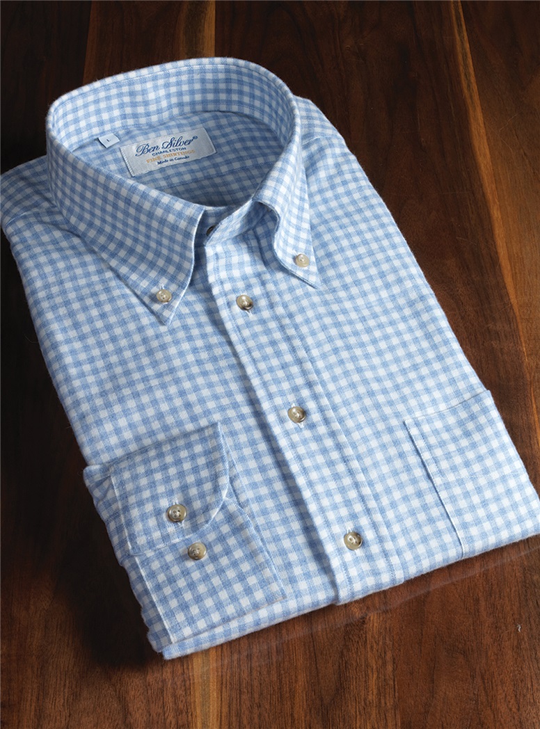 Sky and Cream Gingham Button Down in Cotton and Cashmere