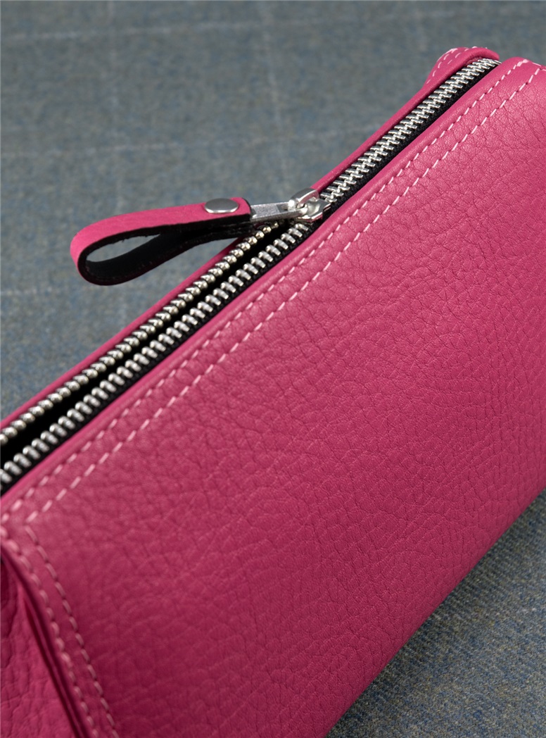 Leather Triangular Cosmetic Bag in Pink