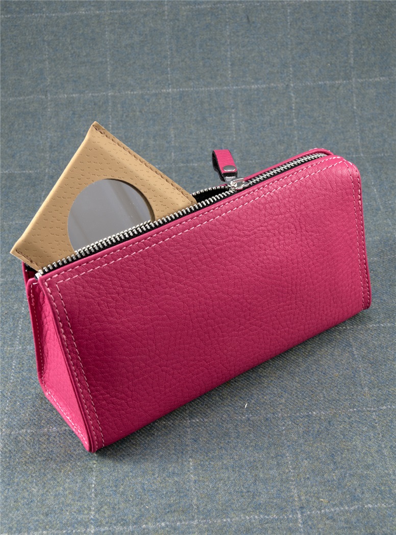 Leather Triangular Cosmetic Bag in Pink