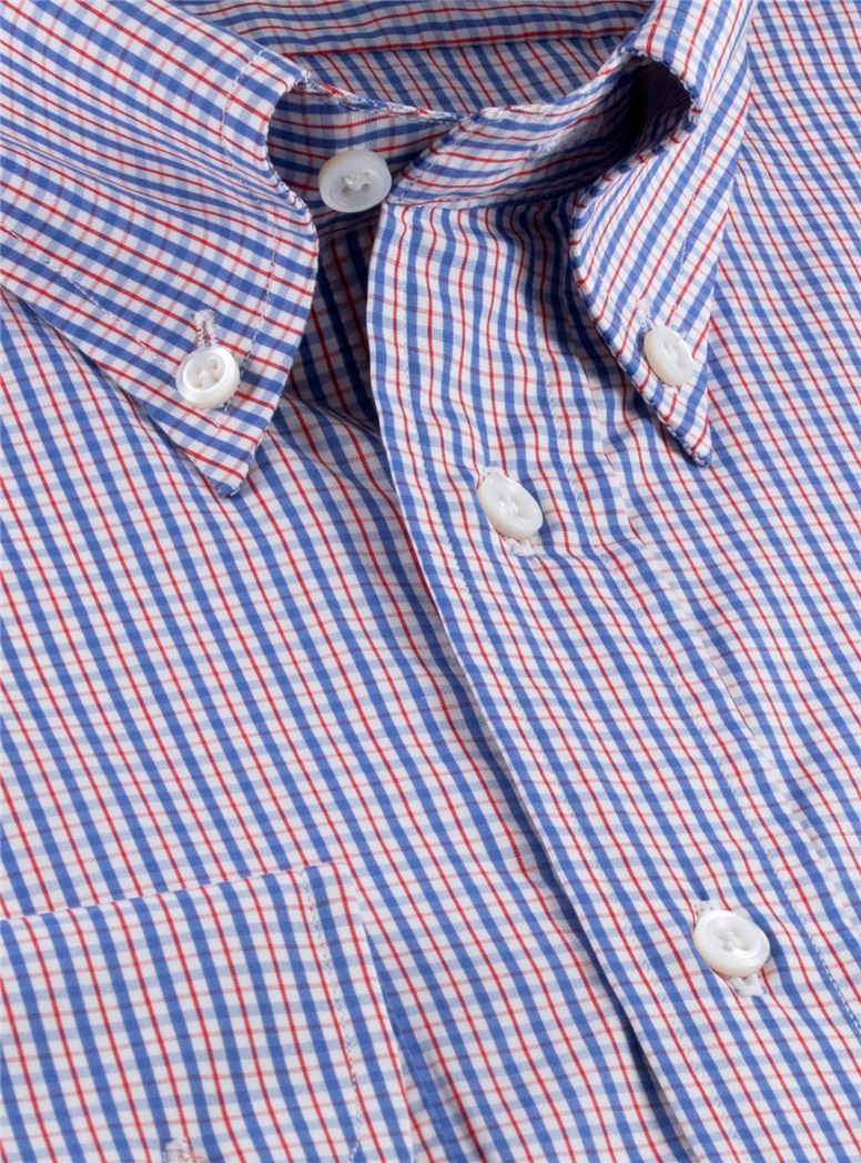 Red and Blue Check Button Down