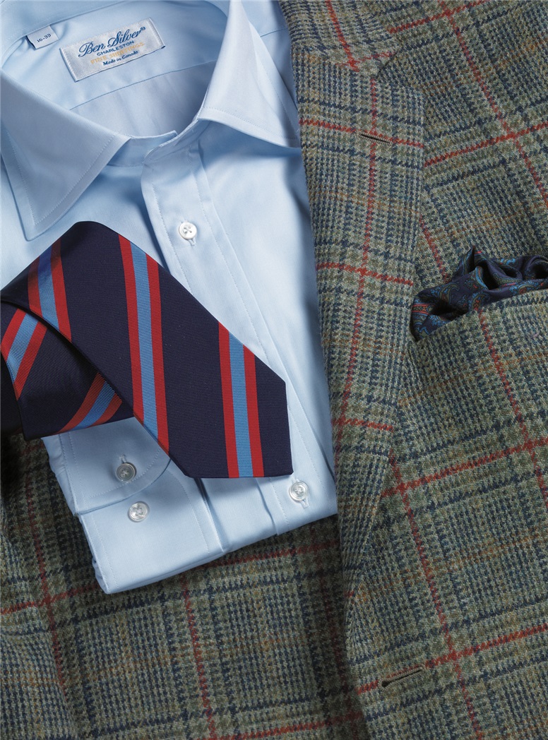Navy and Sage Glen Plaid with Fire Red Windowpane