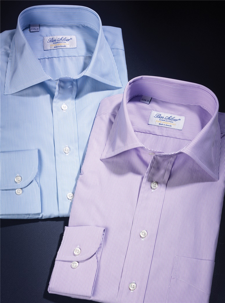 Lilac & White Pinstripe Spread Collar