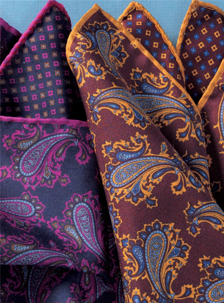 Silk Printed Paisley Reversible Pocket Squares