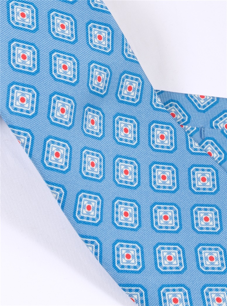 Silk Diamond Motif Printed Tie in Ocean