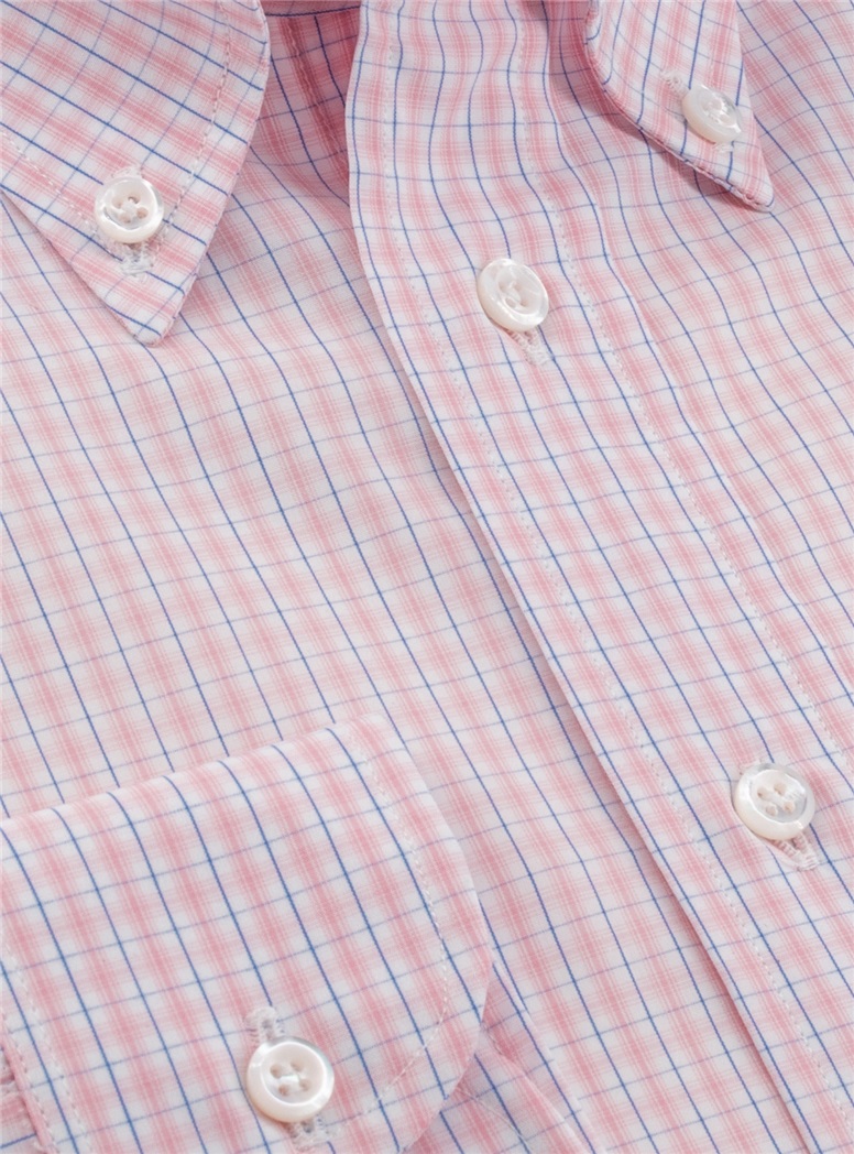 Blue and Pink Graph Check Button Down