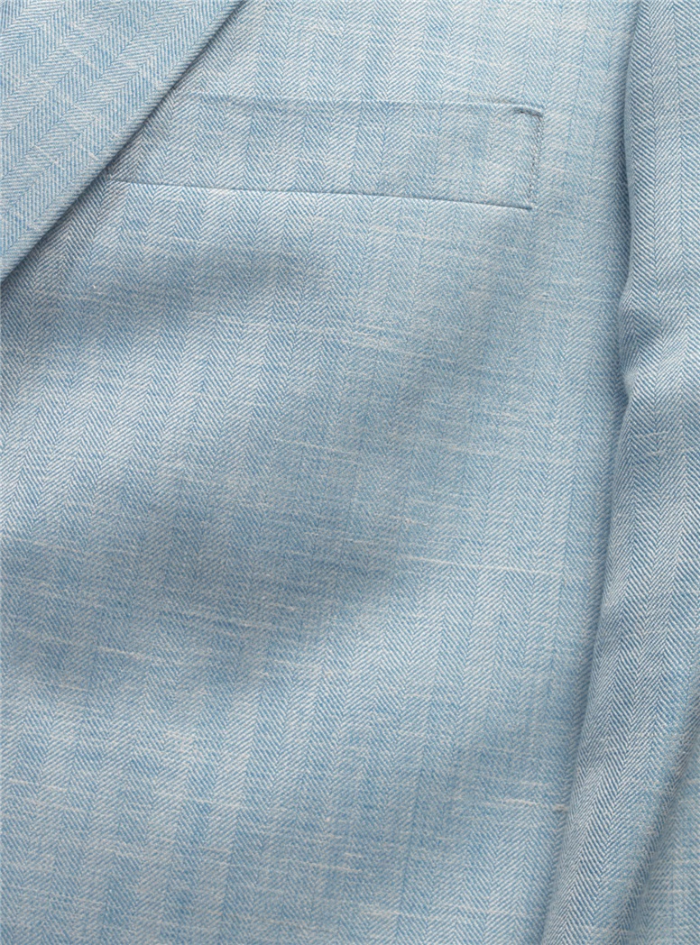 Blue and White Broken Bone Jacket in Wool, Silk and Linen