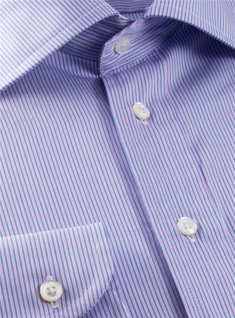 Sky Blue, Strawberry and White Thin Stripe Spread Collar