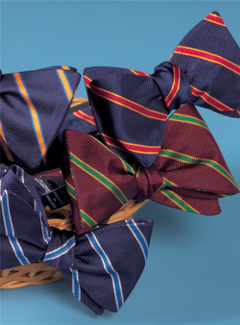 Silk Stripe Bow Tie in Navy and Ruby