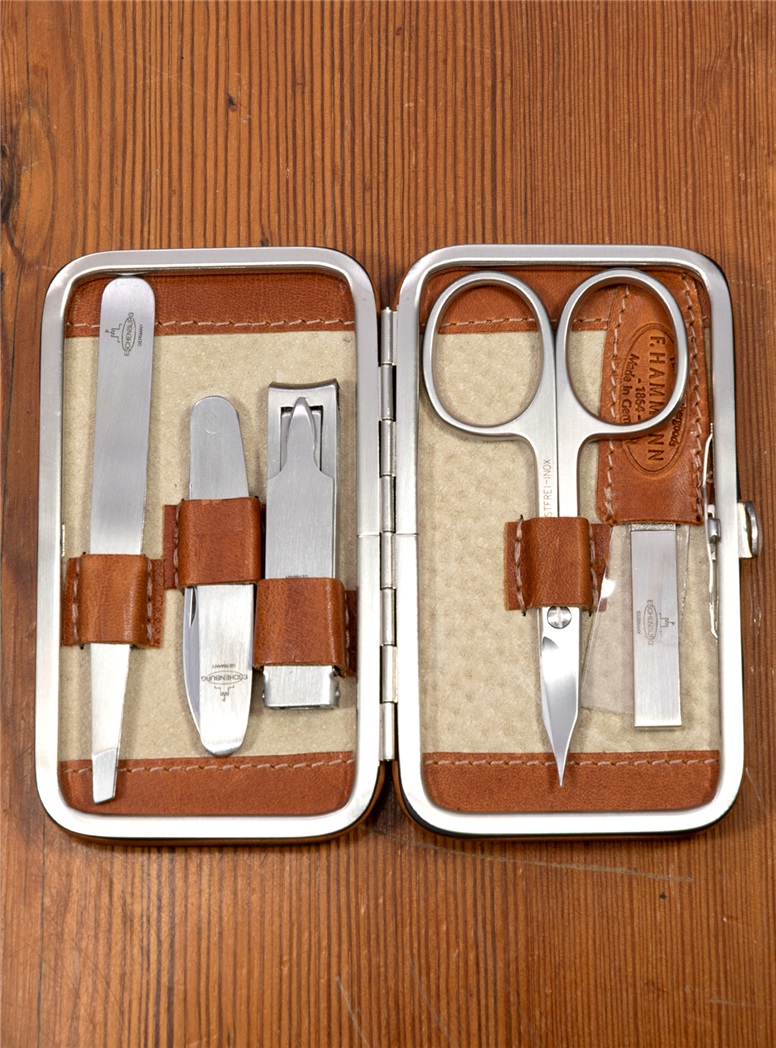 Leather Five Piece Manicure Case in Golden Tan