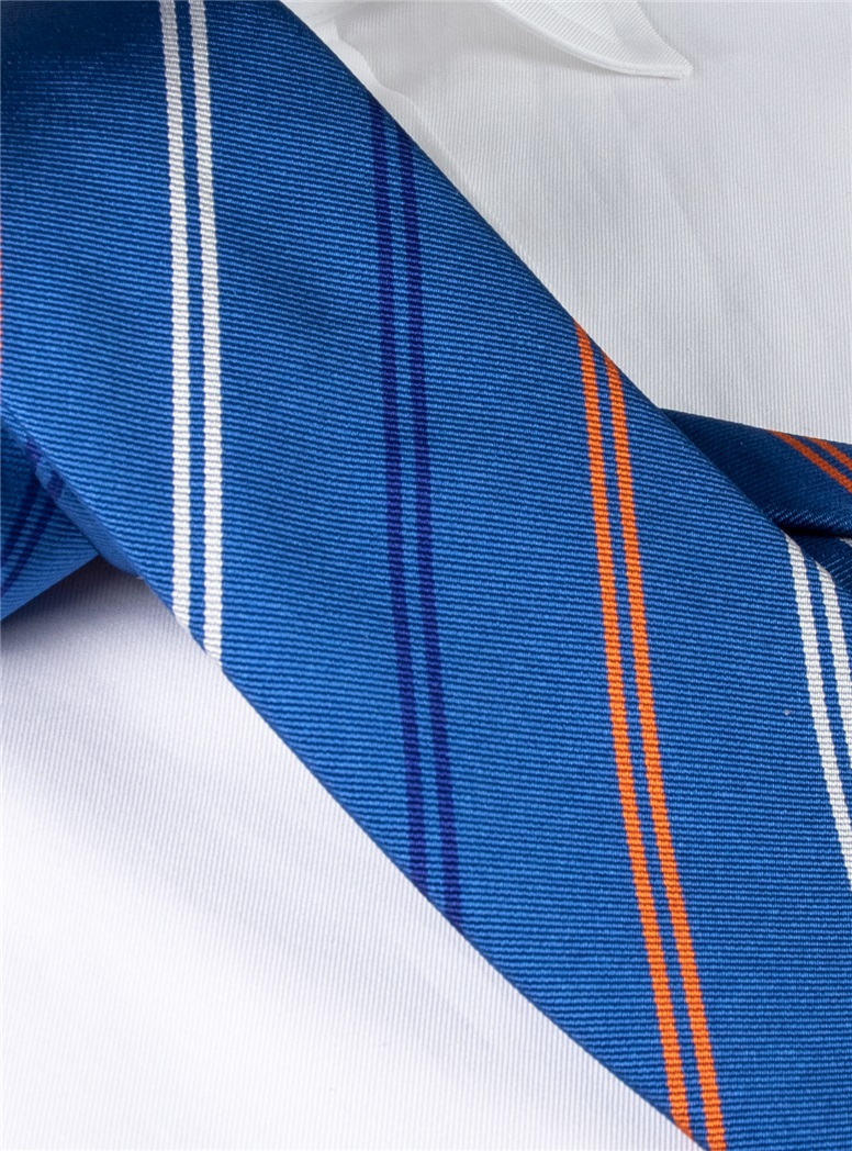 Silk Double Stripe Tie in Denim