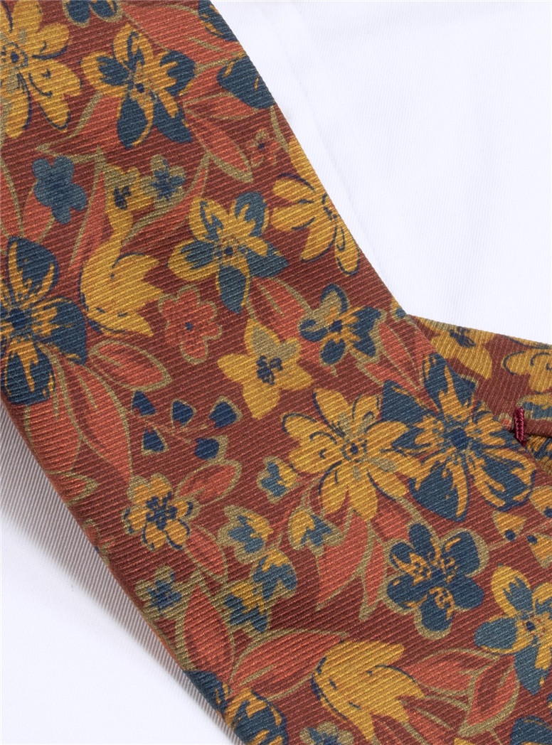 Wool Paisley Floral Printed Tie in Auburn