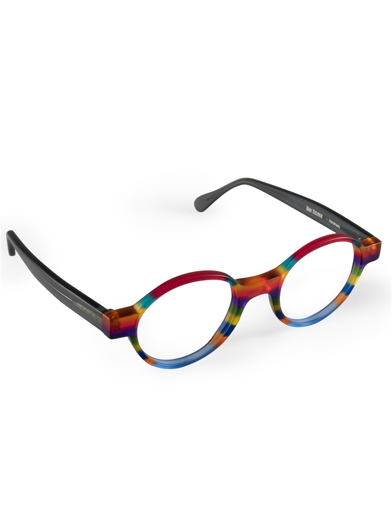 Multi-Colored Handmade Frame in Translucent Rose, Teal, Yellow and Grey