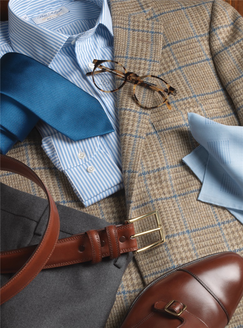 Tan and Cream Prince of Wales Plaid Sport Coat Center Vent
