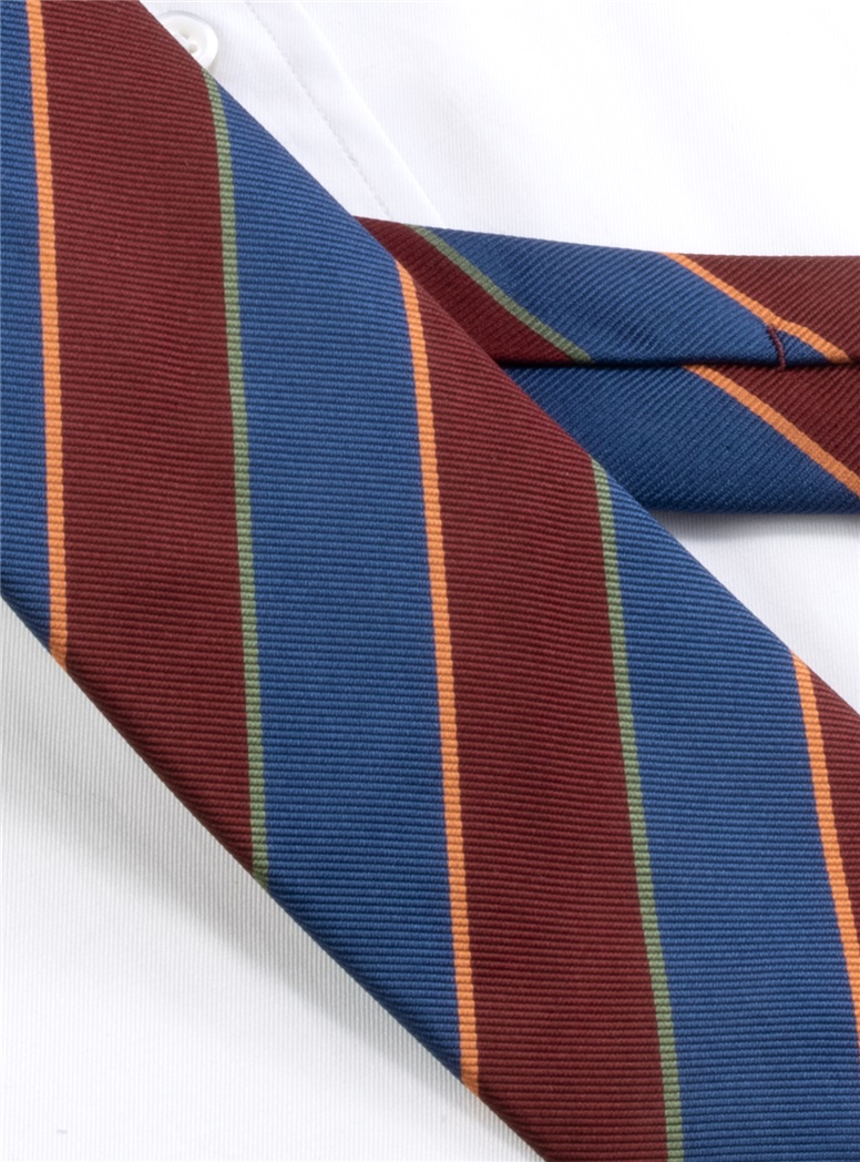 Silk Striped Tie in Royal Blue and Wine