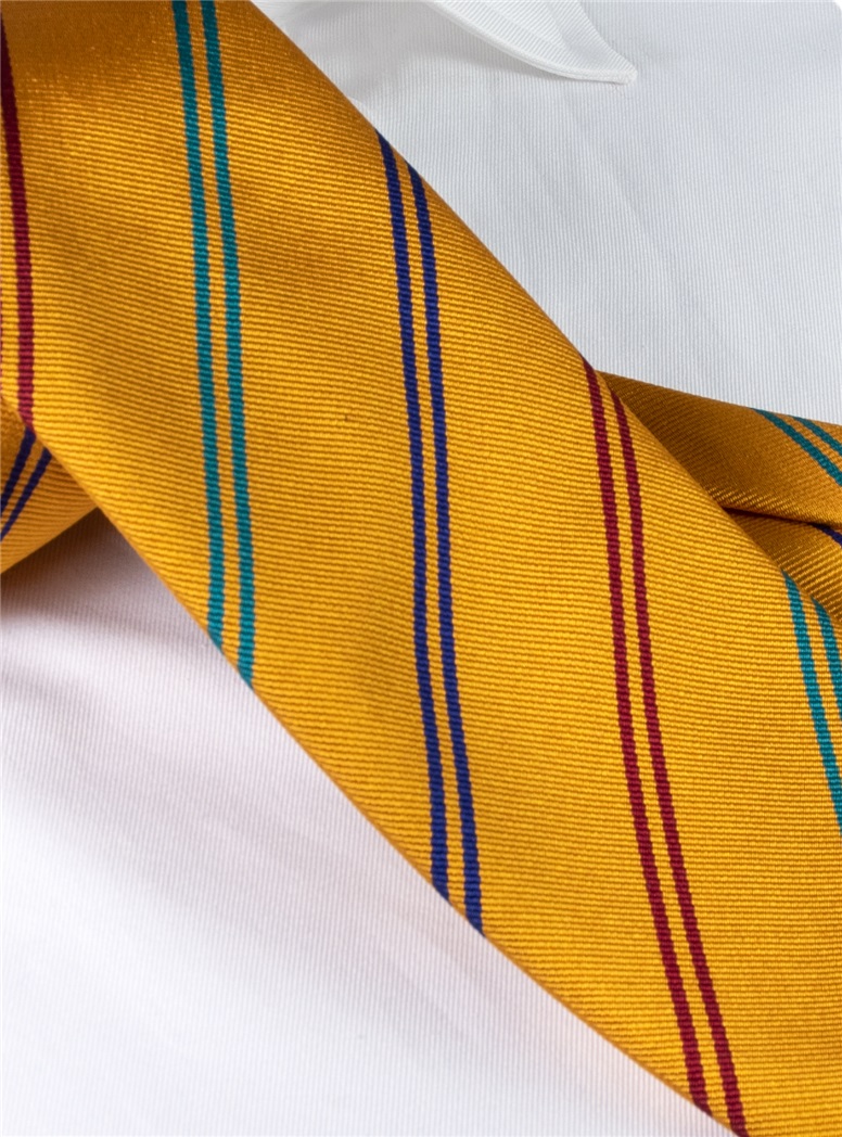 Silk Double Stripe Tie in Marigold