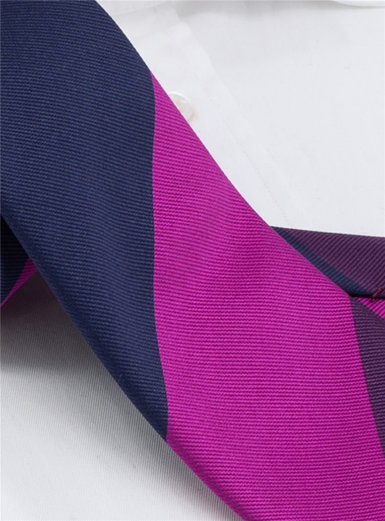 Silk Block Striped Tie in Magenta