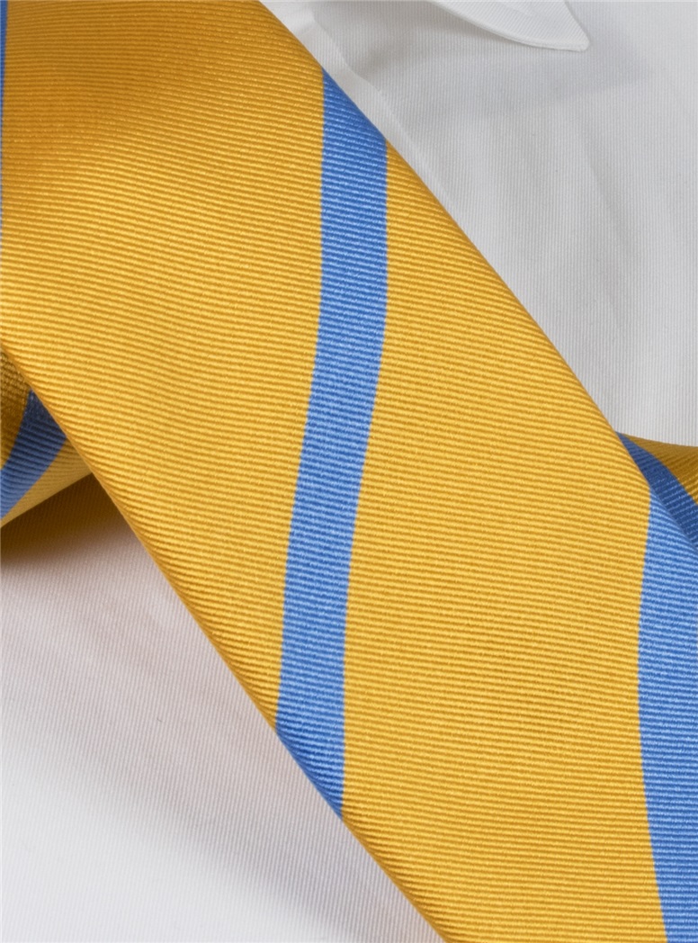 Silk Bar Stripe Tie in Lemon with Sky