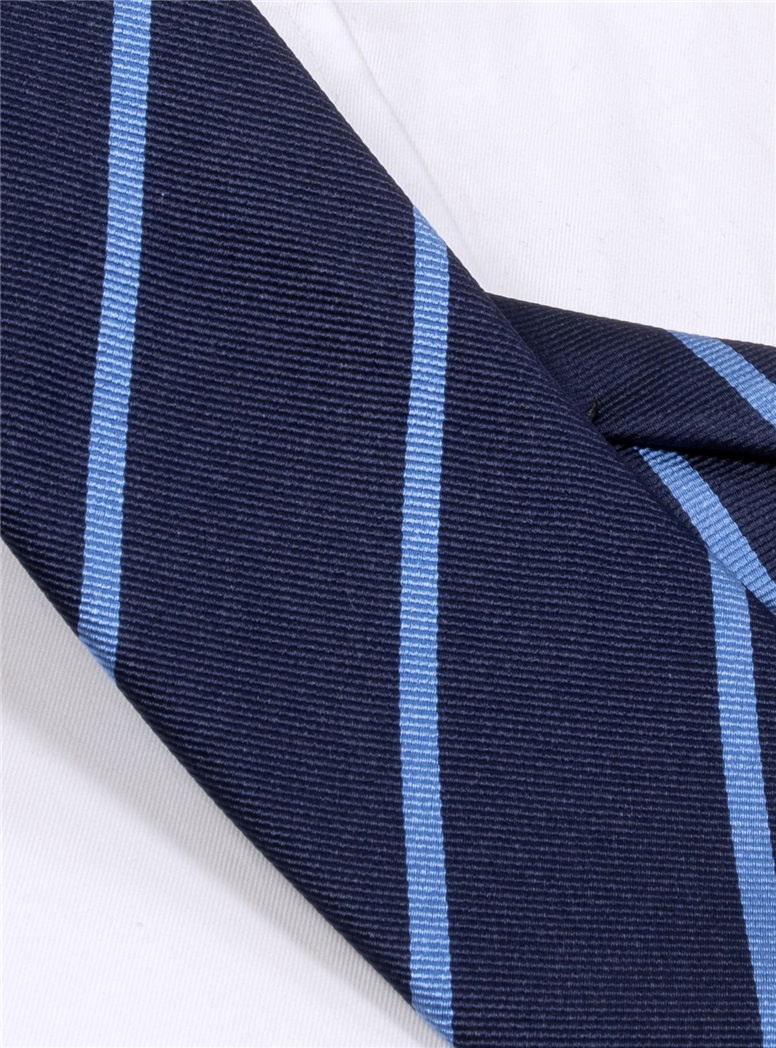 Silk Bar Striped Tie in Navy with Ocean Blue