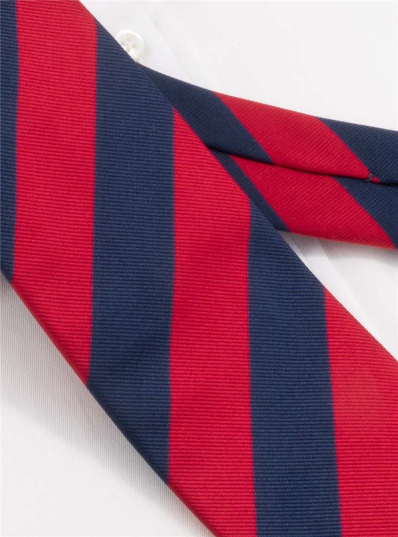 Silk Block Striped Tie in Fire and Navy