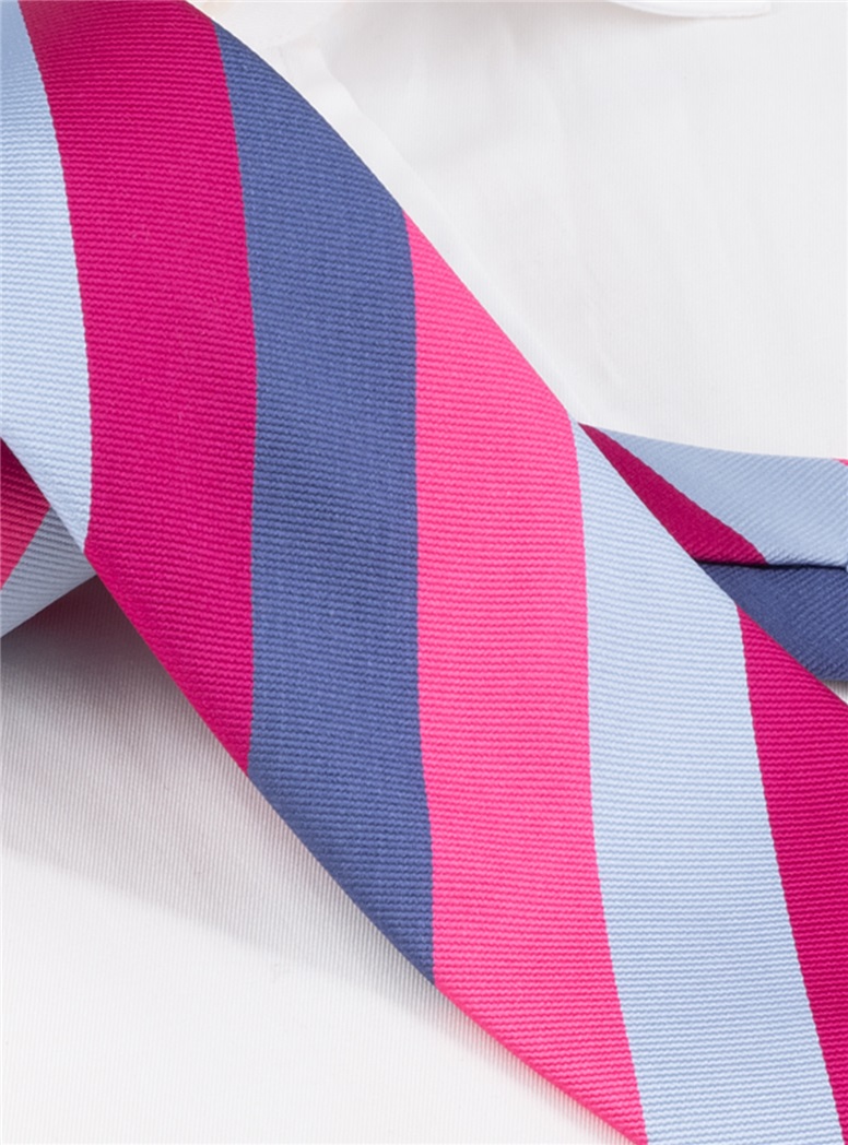 Silk Block Stripe Tie in Fuchsia