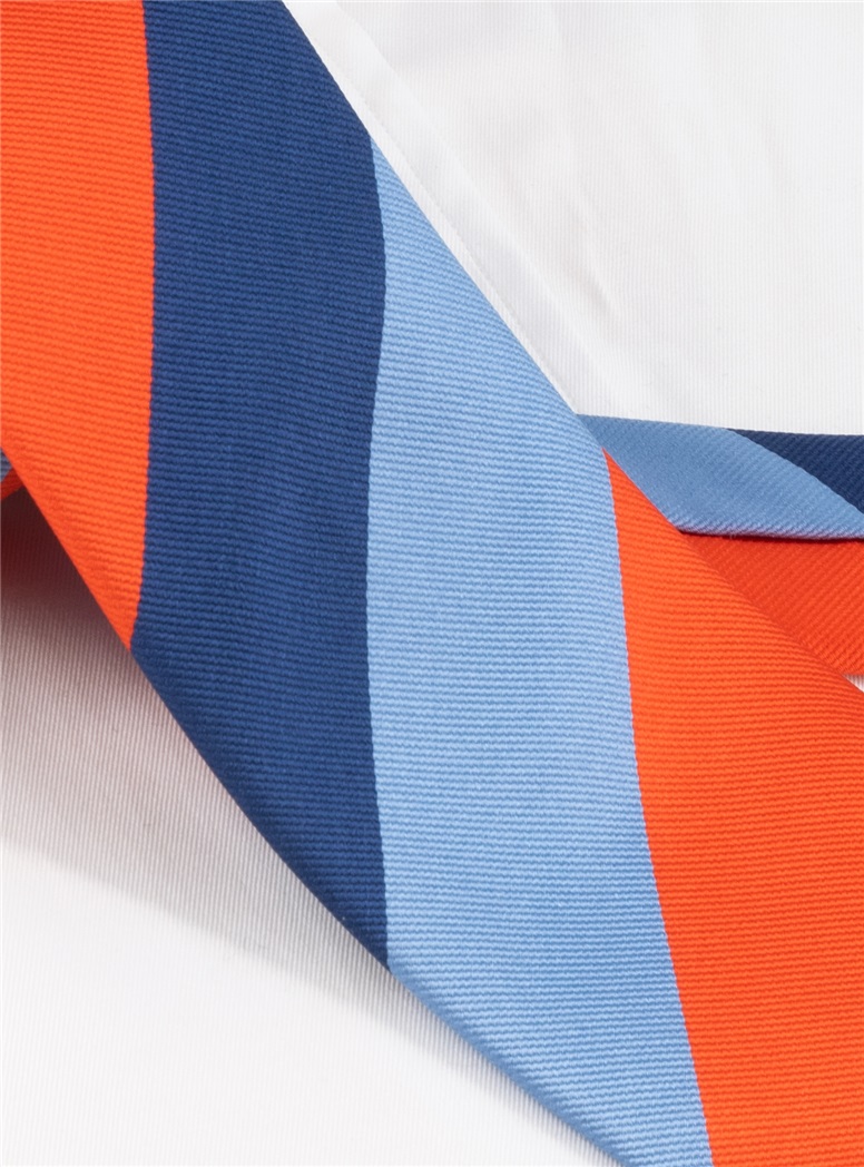 Silk Block Striped Tie in Orange, Blue, & Navy
