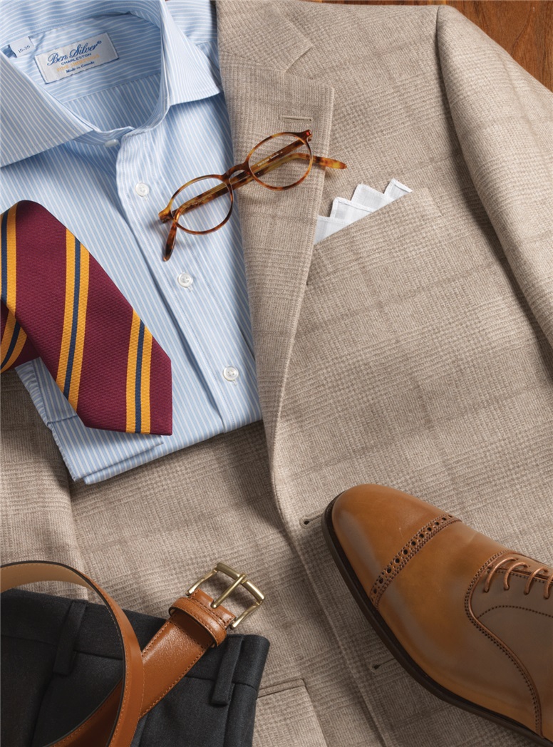 Cashmere Sport Coat with a Tan and Cream Windowpane