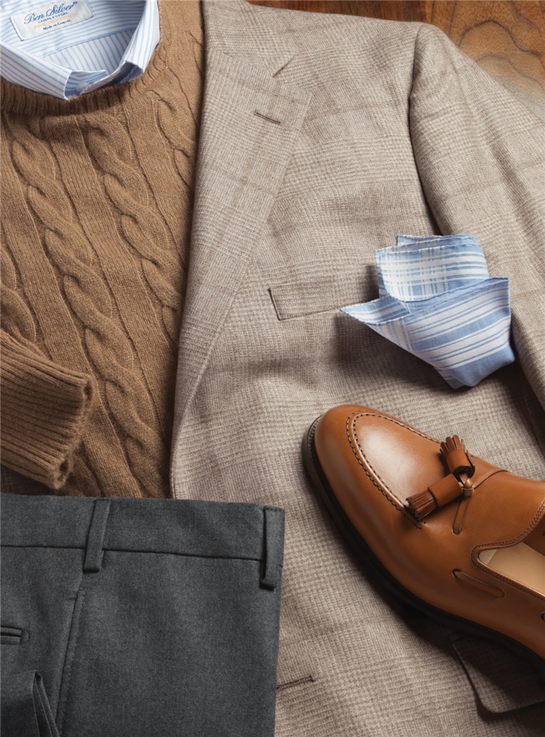 Cashmere Sport Coat with a Tan and Cream Windowpane