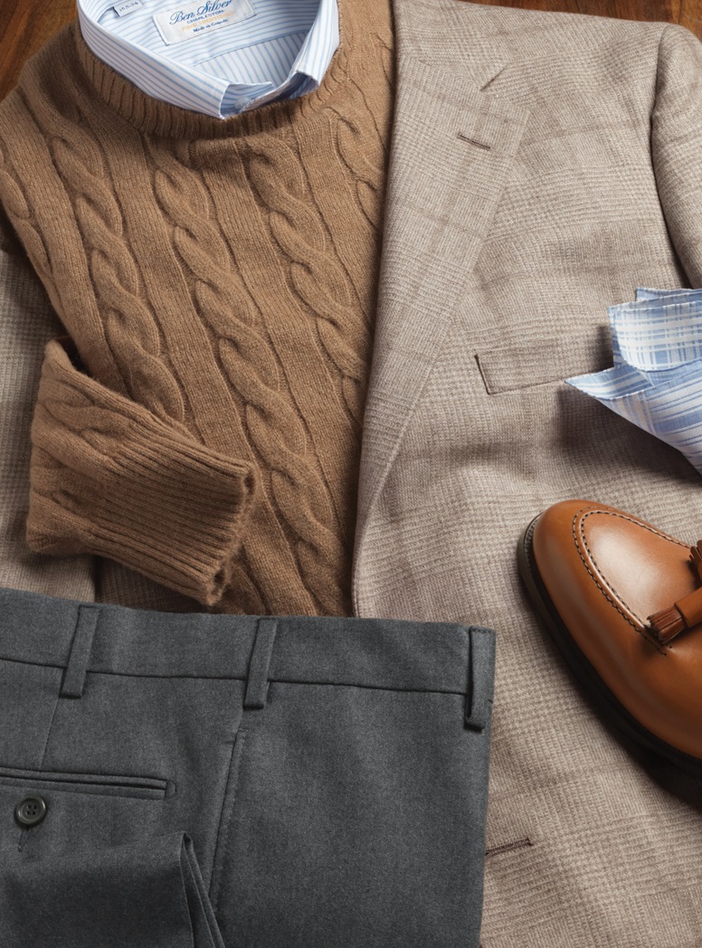 Cashmere Sport Coat with a Tan and Cream Windowpane