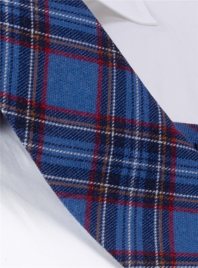 Wool Plaid Printed Tie in Ocean Blue