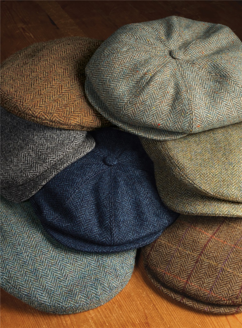 Wool Garforth Cap in Atlantic Blue Herringbone