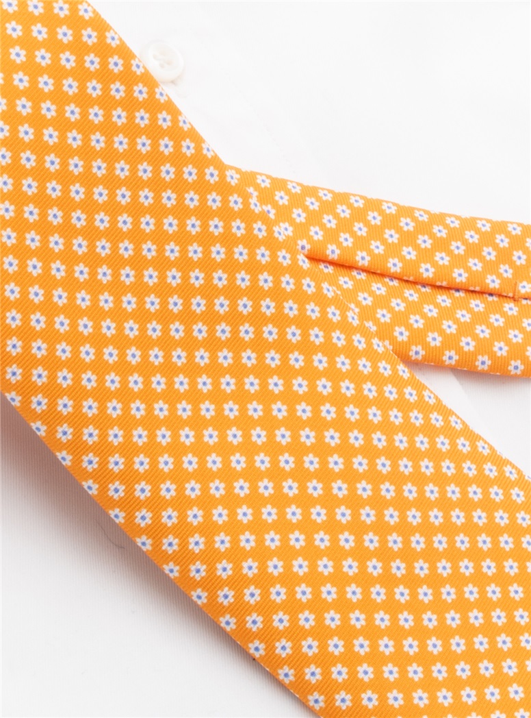 Silk Flower Printed Tie in Marigold