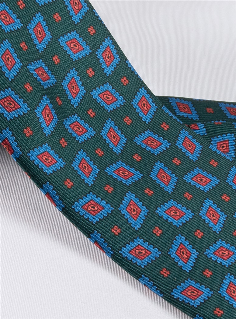Silk Madder Print Tie with Diamond Motif in Bottle