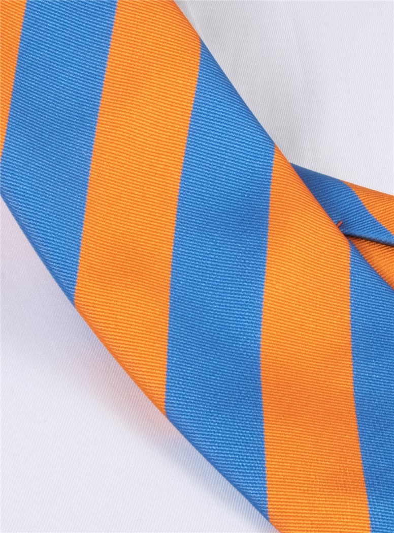 Silk Block Stripe Tie in Orange and Azure