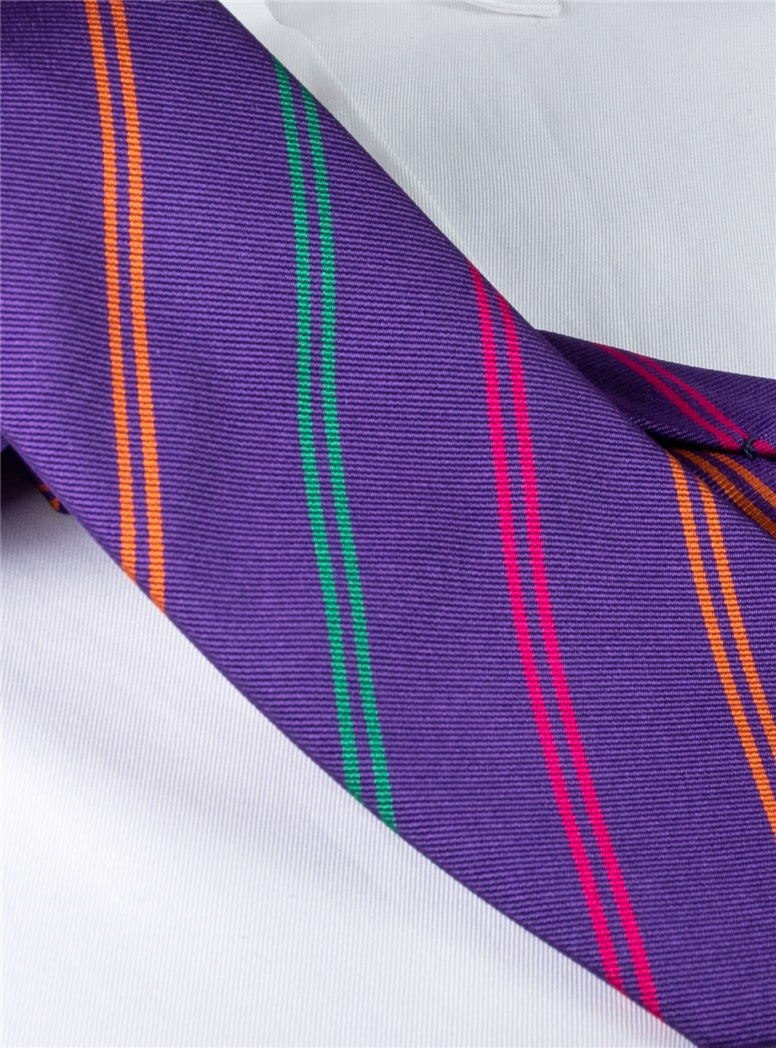 Silk Double Stripe Tie in Violet