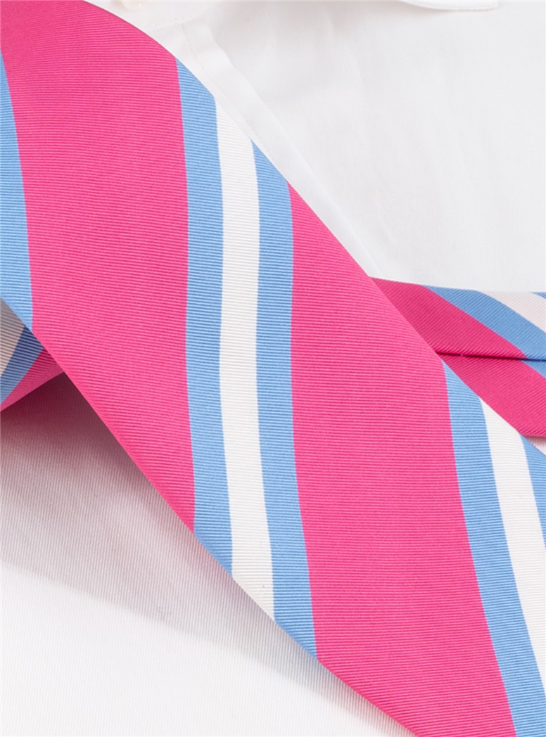 Silk Striped Tie in Azalea