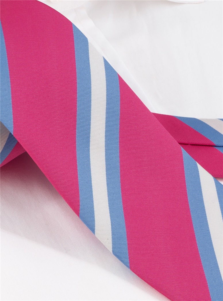 Silk Striped Tie in Azalea